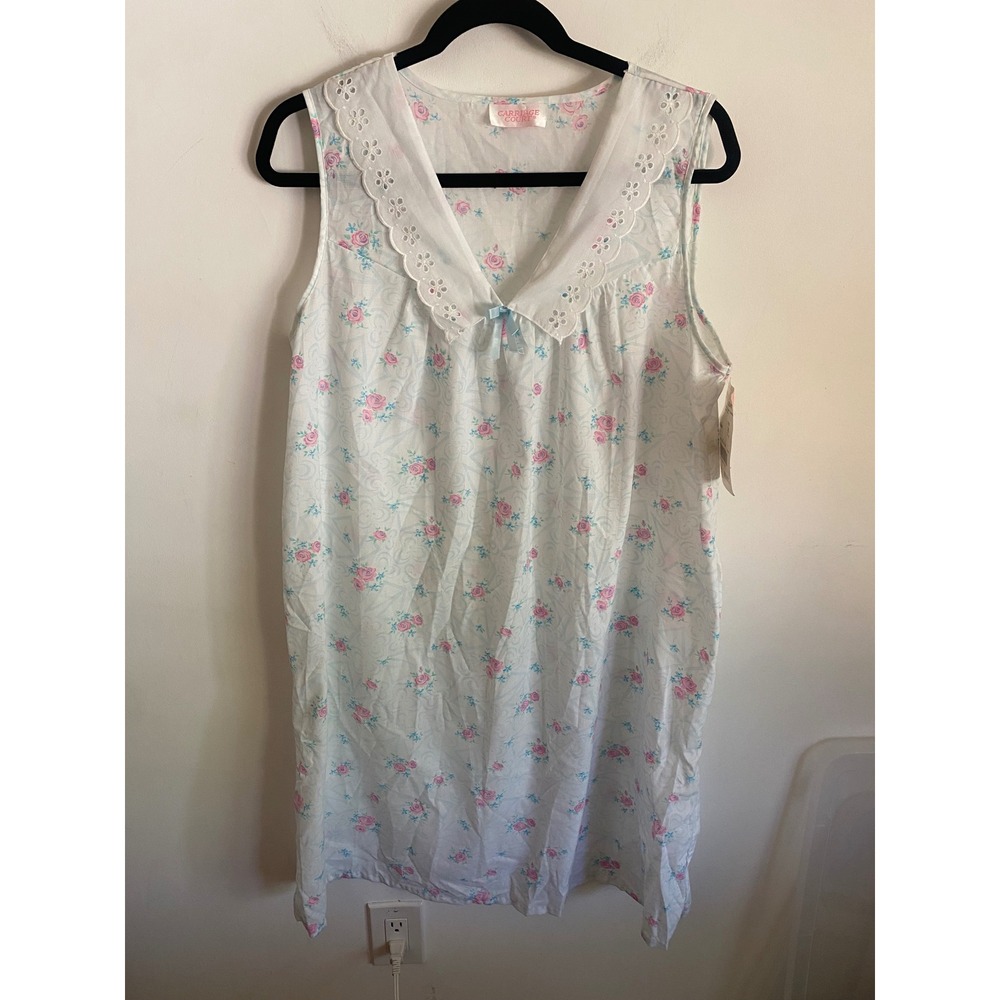 Vintage Carriage Court Floral Nightgown Women Medium White Eyelet Lace NWT Sears